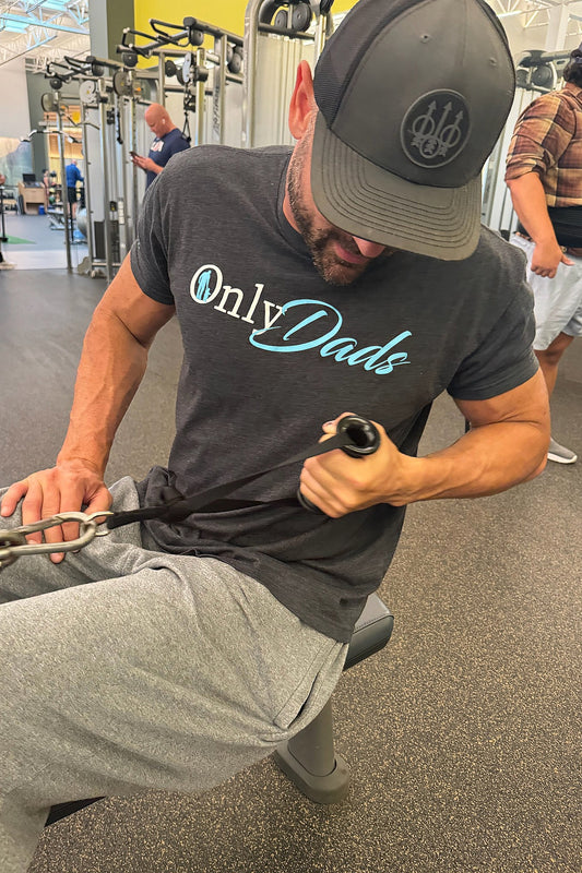 Graphic dad shirt with humorous logo-inspired design and silhouette