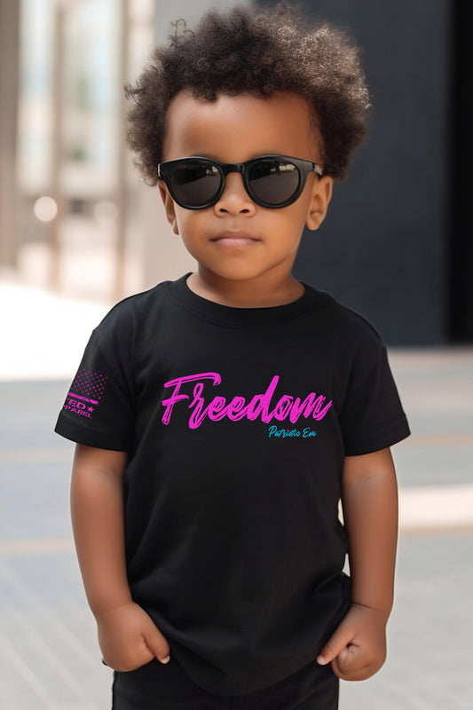 Kids patriotic shirt with Freedom printed in pink