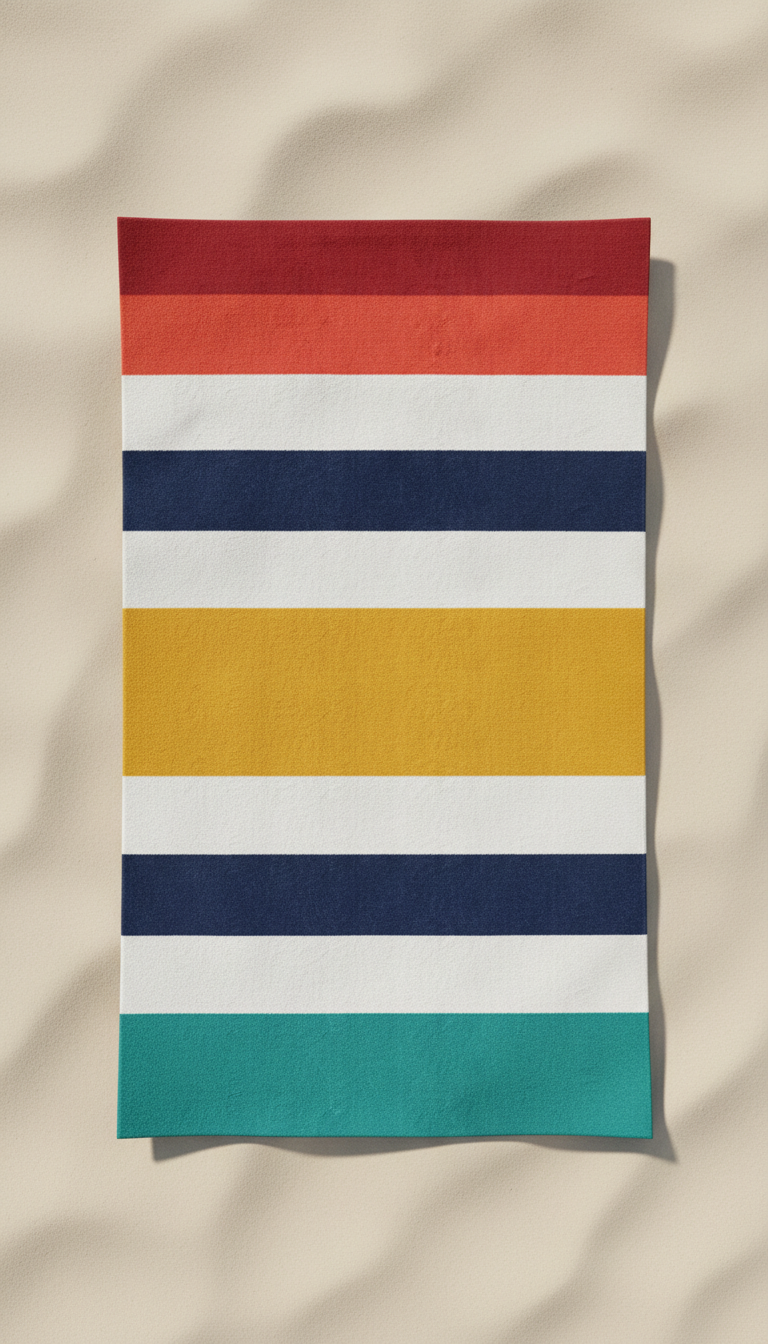 Bright White Striped Beach Towel