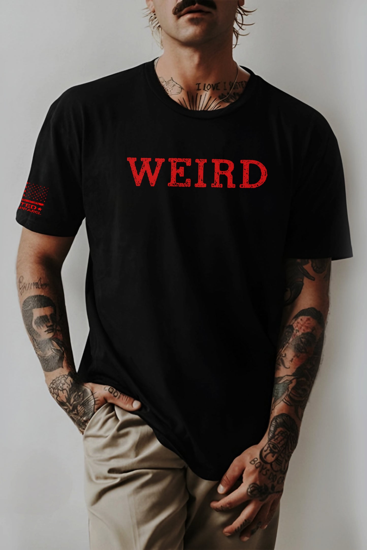 Patriotic conservative WEIRD t-shirt with custom back definition