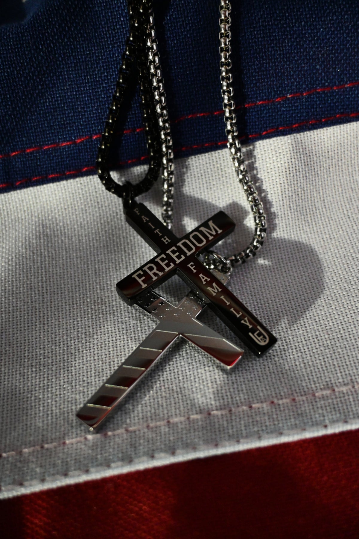 Black American flag cross necklace