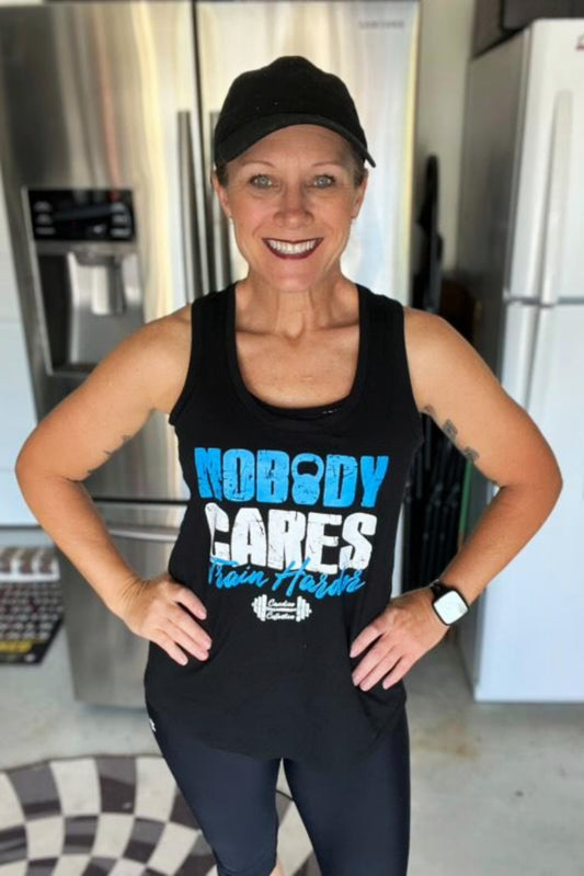 Tri-blend women’s gym tank with bold motivational message