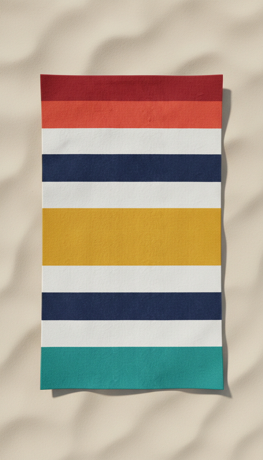 Bright White Striped Beach Towel