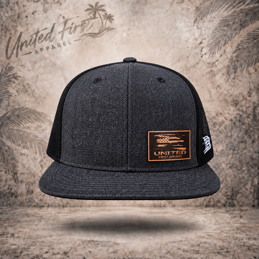 UNITED Leather Patch Hat – Charcoal Grey Flat Bill Snapback