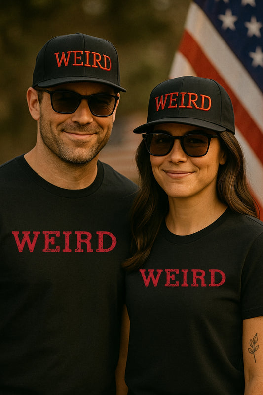 WEIRD Snapback Hat – Flat Brim Patriotic Statement Cap