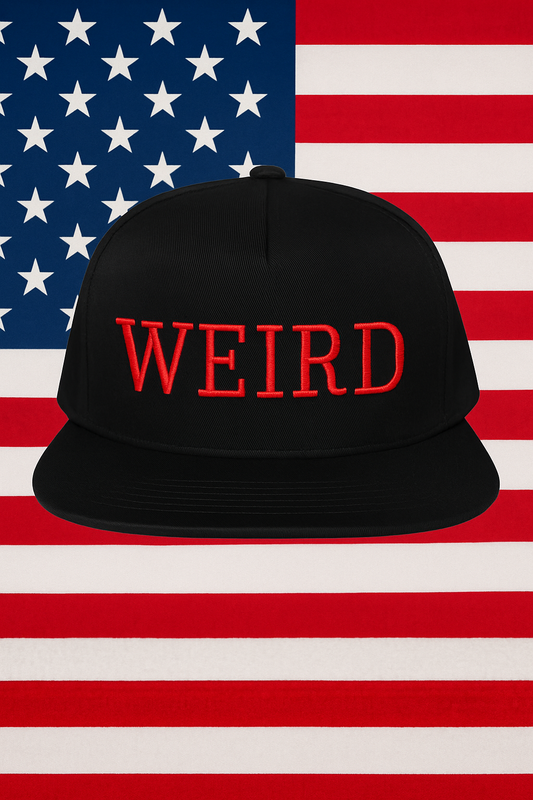 WEIRD Snapback Hat – Flat Brim Patriotic Statement Cap